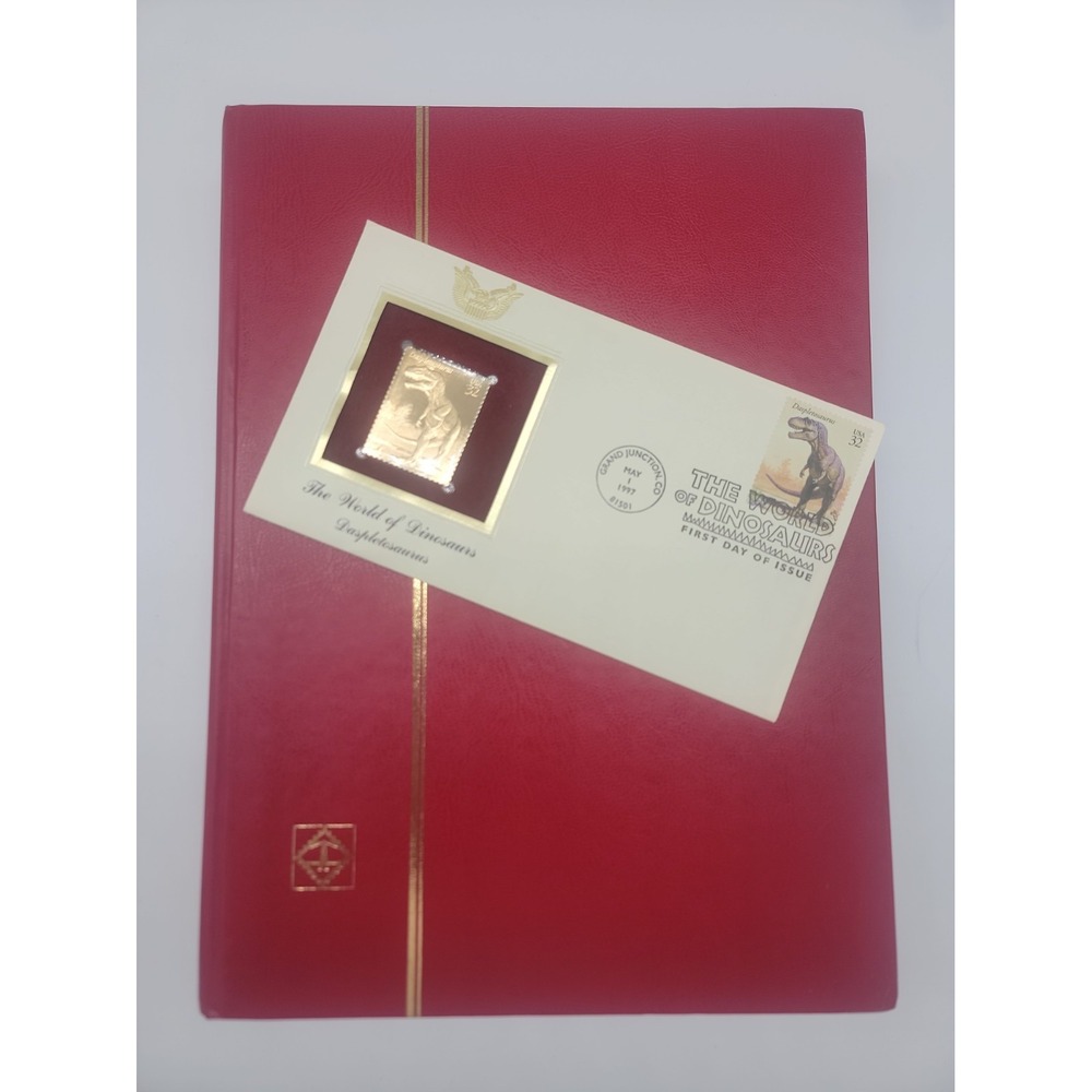 Red 32 Page Hardcover Stamp Stock Book 9 Strips/Page W/ Dinosaur 1st Day Stamps!